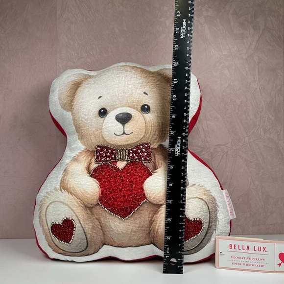 Bella Lux Heartfelt Valentines Teddy Bear Pillow - Red and White - Picture 5 of 10